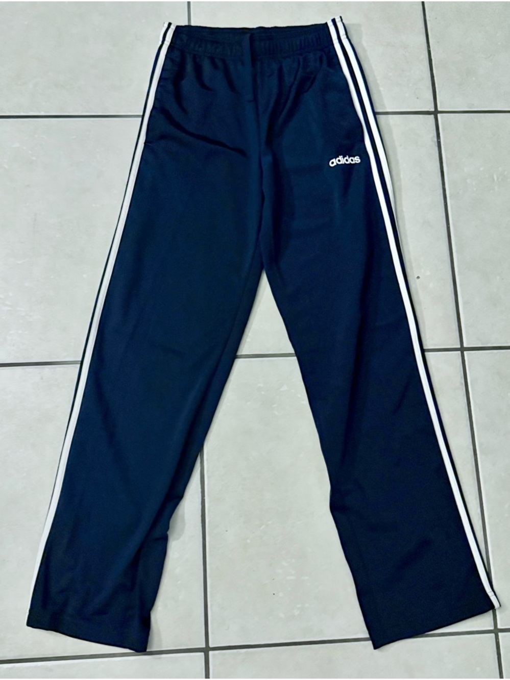 adidas Kids Navy Jogger Pants with White Side Stripes